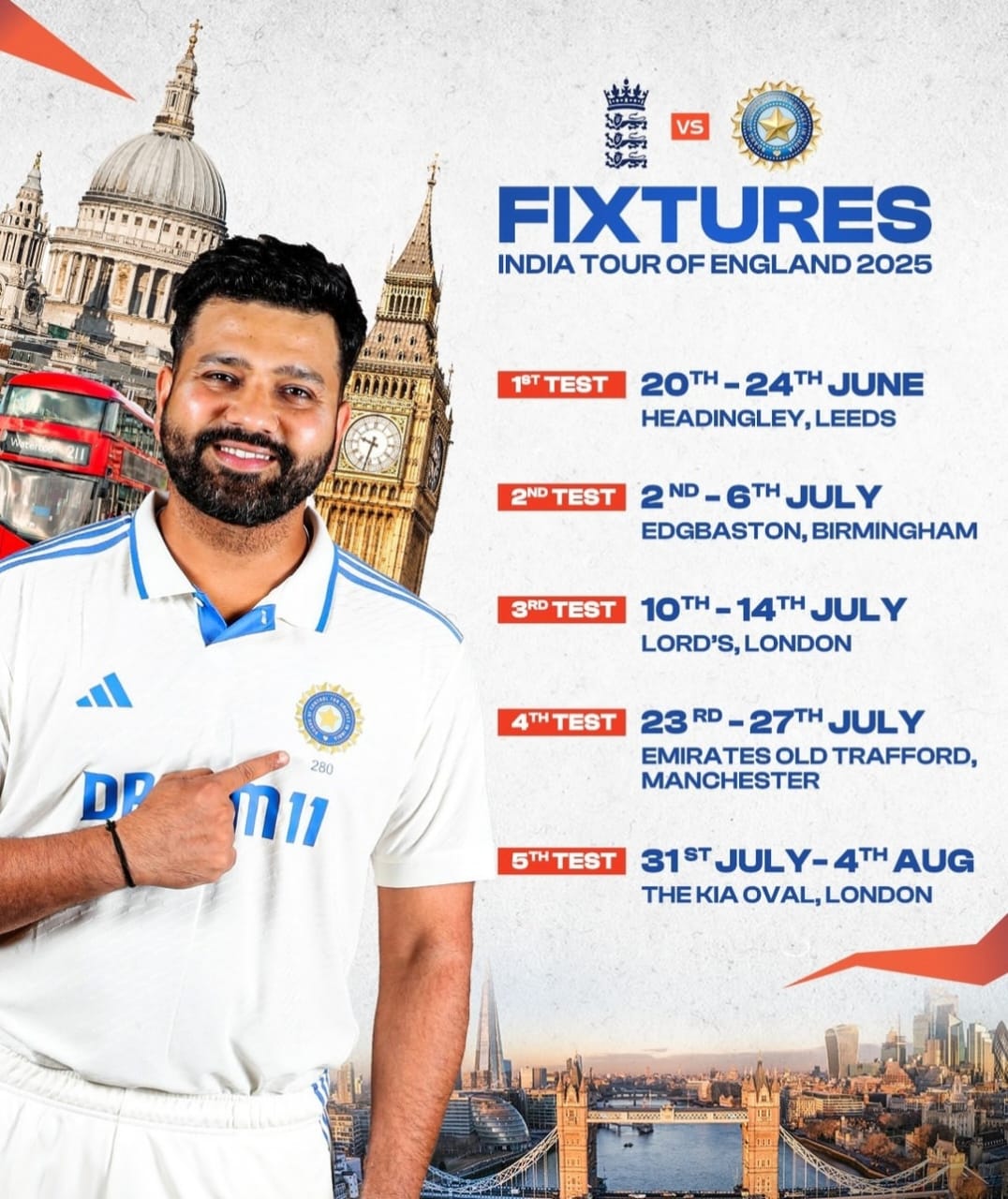 IND vs ENG - Complete Match Schedule 2025
